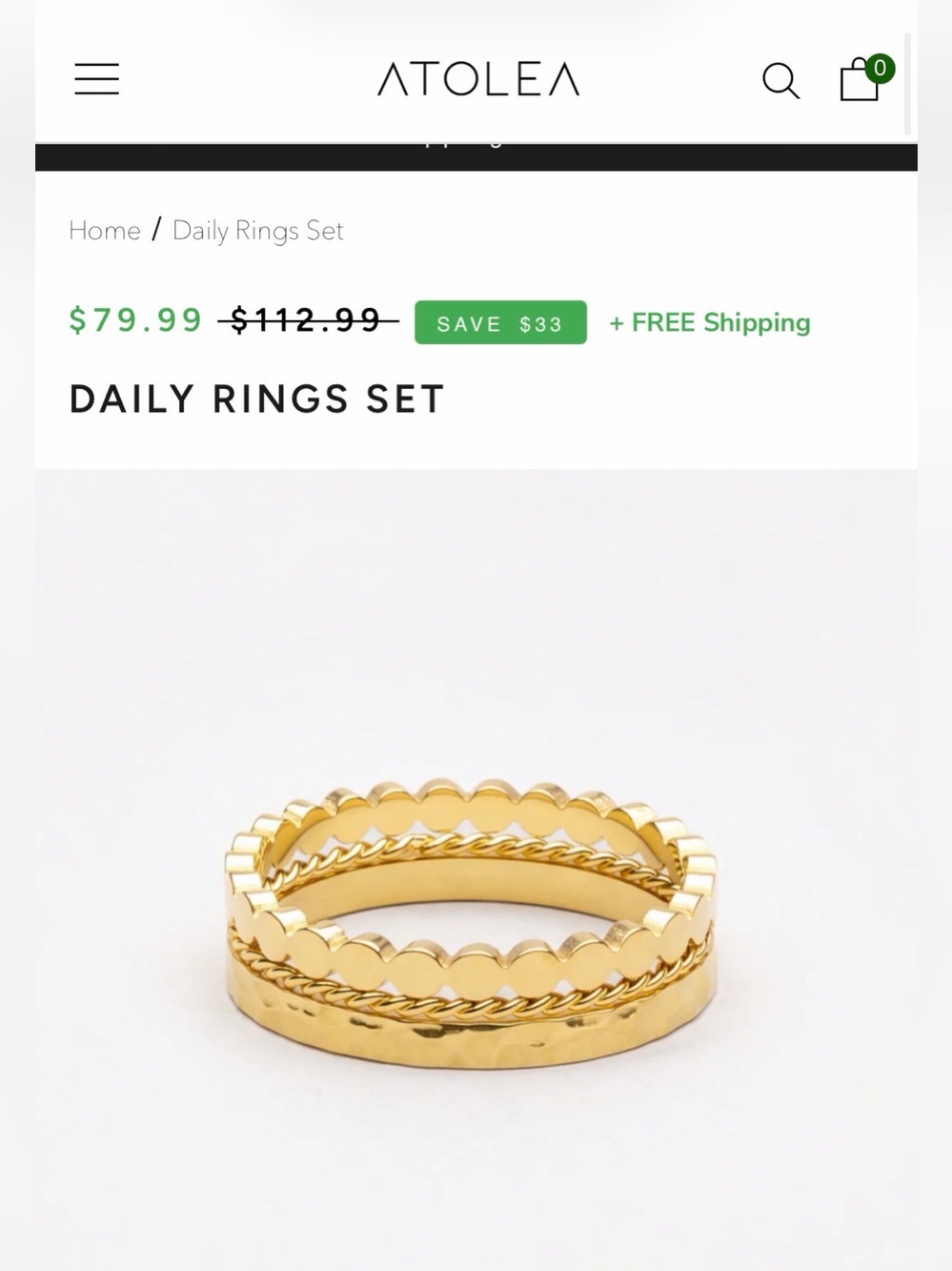 Atolea Gold Daily Rings Set